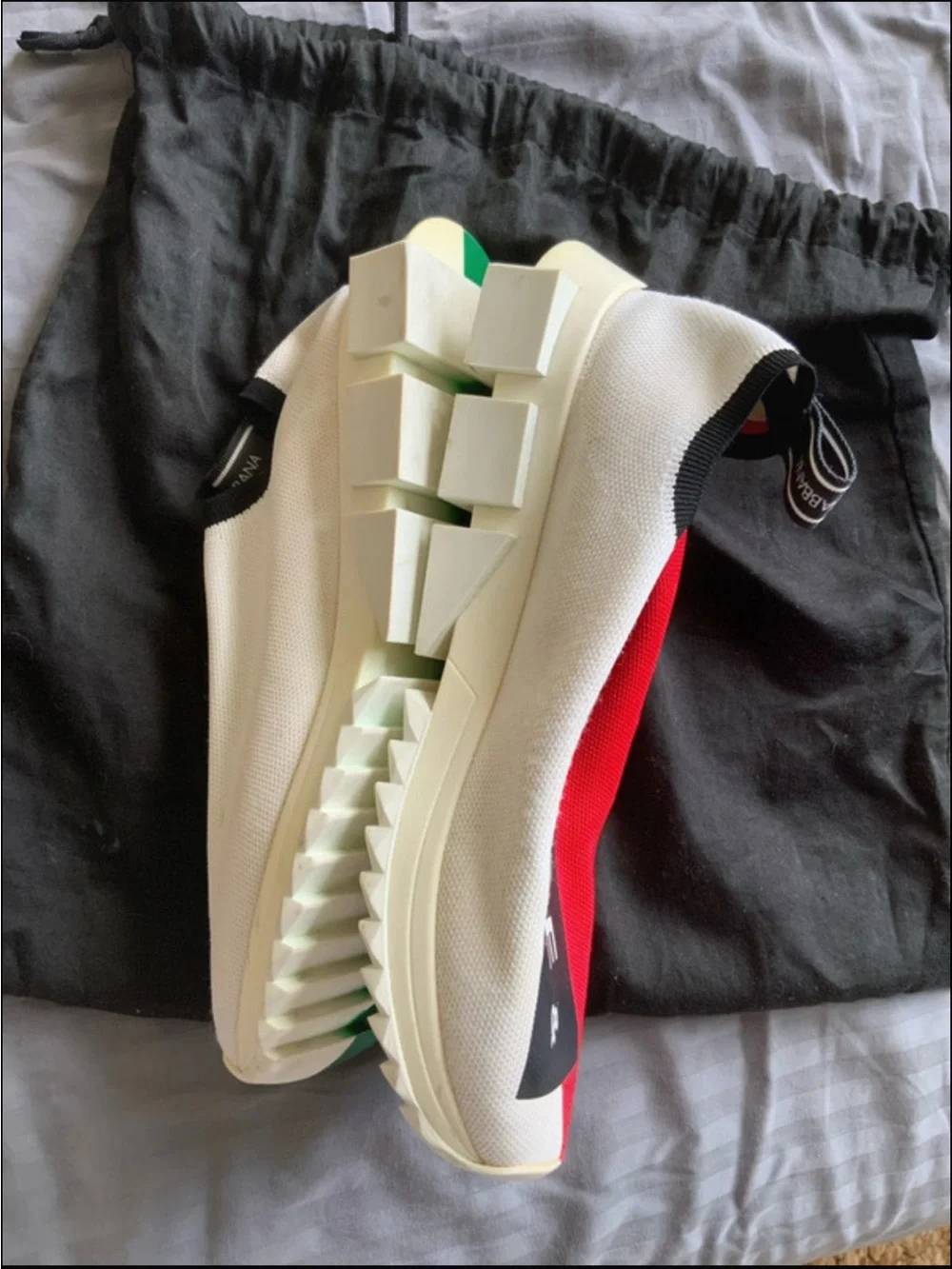 Dolce & Gabbana White Slip-On Sneakers with Red & Green Heel Accents